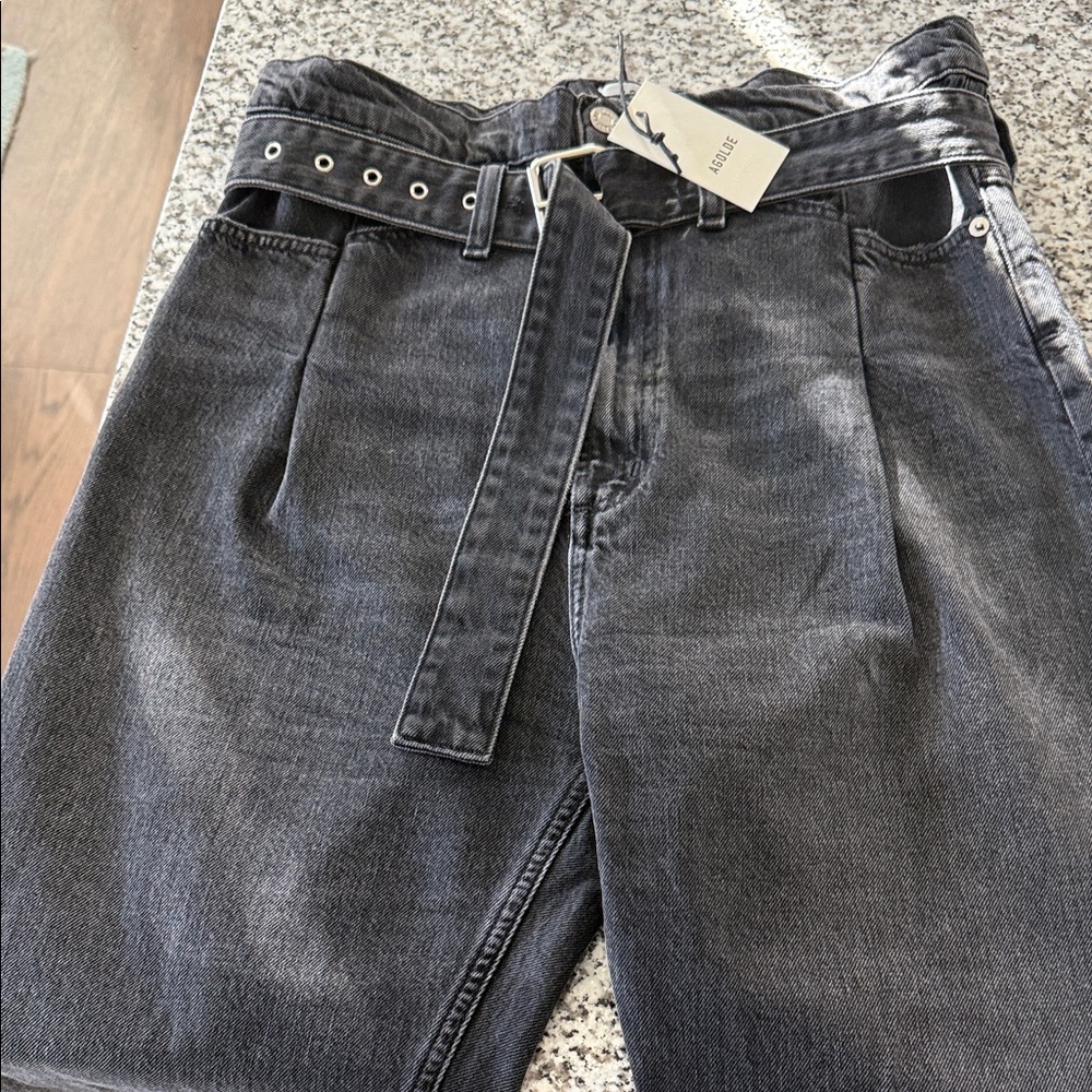 Agolde Reworked 90’s Belted Paperbag High Waisted Straight Leg Jeans Black Sz 27 - Picture 13 of 13